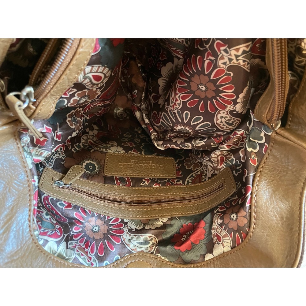 Vtg Tignanello Brown Leather Suede Hobo Shoulder Bag Floral Paisley Lining - Picture 5 of 10